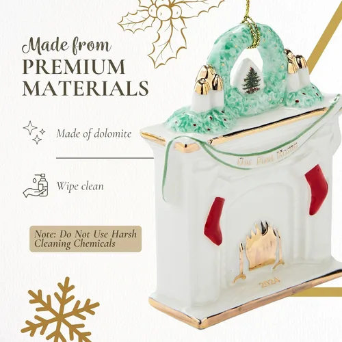 Miniatura 4 de Spode Adorno de chimenea para árbol de Navidad, primer hogar - Repisa festiva con medias, corona verde y acogedora escena de fuego, decoración