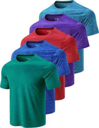 Paquete de 5 camisetas de manga corta, con cuello redondo y de secado rápido para hombre, camisetas deportivas para correr, entrenar o ir al gimnasio