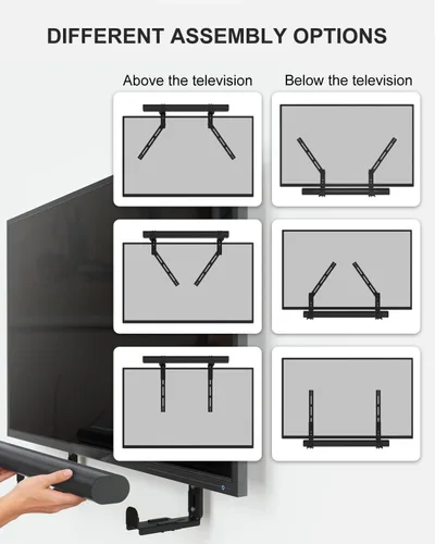 Miniatura 6 de WALI Soporte universal para barra de sonido para TV, soporte resistente para montaje por encima o debajo de la pantalla, longitud de hasta 16.7