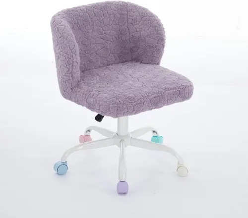 Miniatura 11 de Silla de escritorio de piel sintética con base de metal blanco, silla de oficina giratoria ajustable con ruedas, cómoda silla de maquillaje