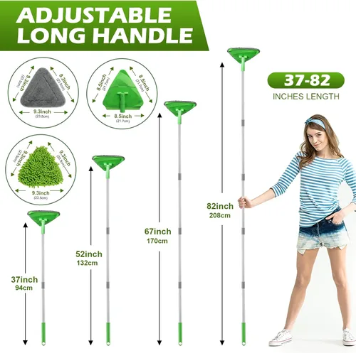 Miniatura 7 de Limpiador de pared triangular con mango largo de 82 pulgadas, limpiador de pared, herramienta de limpieza con 4 almohadillas de microfibra de Verde