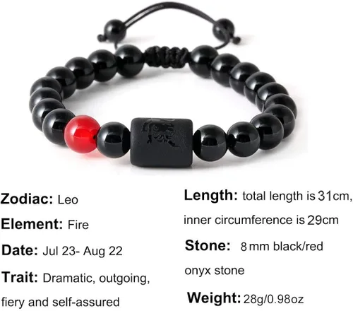 Miniatura 3 de Pulsera con signos del zodiaco para hombres y mujeres, 0.315in, piedra de ónice negra natural, constelación, horóscopo trenzado, pulseras de cuentas