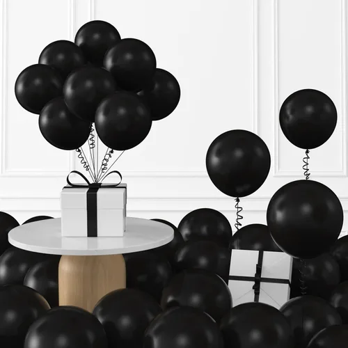 KALOR Globos negros de 12 pulgadas, 0.11 oz/100 globos gruesos, globos de látex mate para fiestas de cumpleaños, decoraciones de boda, despedida de