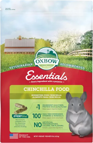 Oxbow Essentials - Alimento de chinchilla, hecho con alfalfa de Oxbow y alimentos ricos en vitaminas y minerales para chinchillas, pellets de