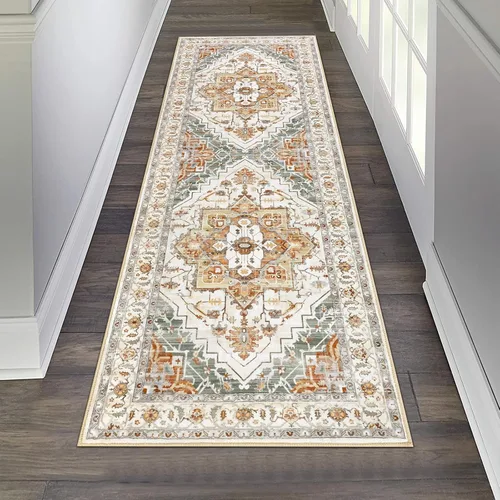 Miniatura 40 de Pauwer Alfombra vintage de flores 2 x 3 pulgadas, estilo envejecido, antideslizante, de pelo bajo, tapete para entrada, interior, pequeña, retro