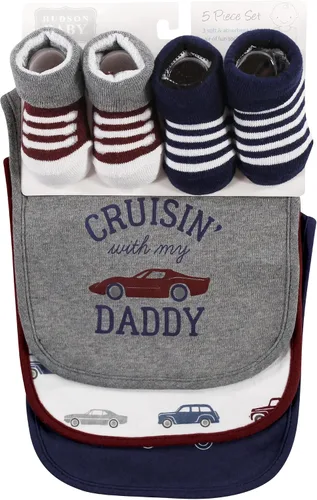 Miniatura 130 de Hudson Baby Conjunto de babero y calcetines unisex de algodón para bebé