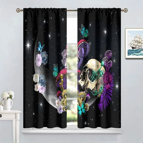 Miniatura 46 de Cortinas góticas de bosque de cuervos, para Halloween, espeluznante, negro, cuervo negro, alas oscuras, suspenso, bolsillo para barra, cortinas