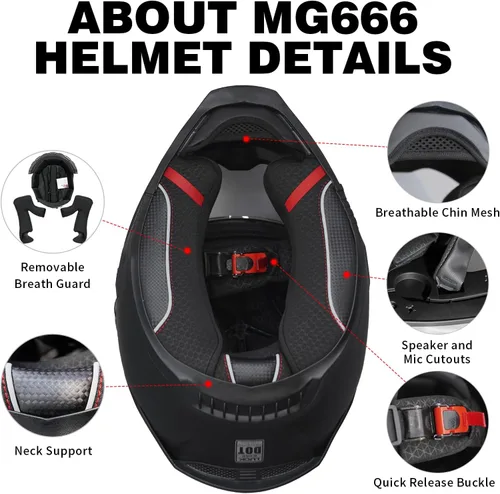Miniatura 8 de Cascos para motocicleta MXJ Gear para hombres y mujeres adultos, Casco integral para motocicleta, MG666 aprobado por DOT, para carreras en la calle