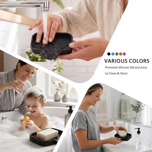 Miniatura 4 de MicoYang Jaboneras de Baño de Silicona con Boquilla de Drenaje - Organizador de Fregadero de Baño y Cocina, Soporte para Esponja, Bandeja de Jabón