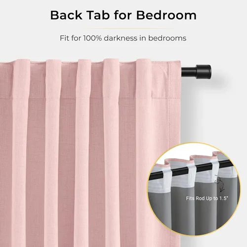 Miniatura 4 de INOVADAY Cortinas 100% opacas para dormitorio, cortinas opacas de 84 pulgadas de largo, cortinas opacas de lino con anillos de clip, aislamiento