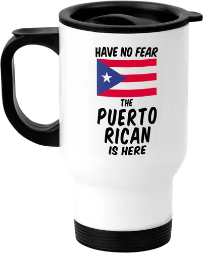 Casitika Recuerdos de Puerto Rico. Taza de viaje puertorriqueña de acero blanco de 14 onzas. Copas novedosas con bandera de país para marido -