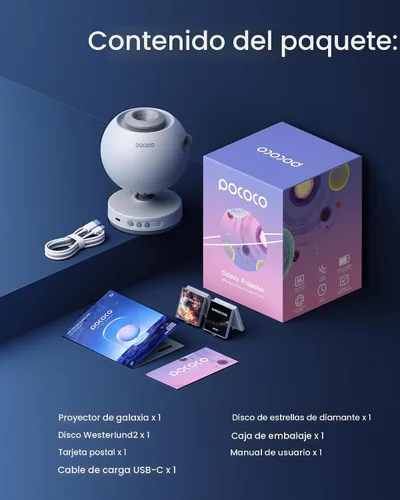 Miniatura 7 de POCOCO Proyector de Estrellas Galaxy para dormitorio con discos de película óptica reemplazables, proyector de luz nocturna de planetario