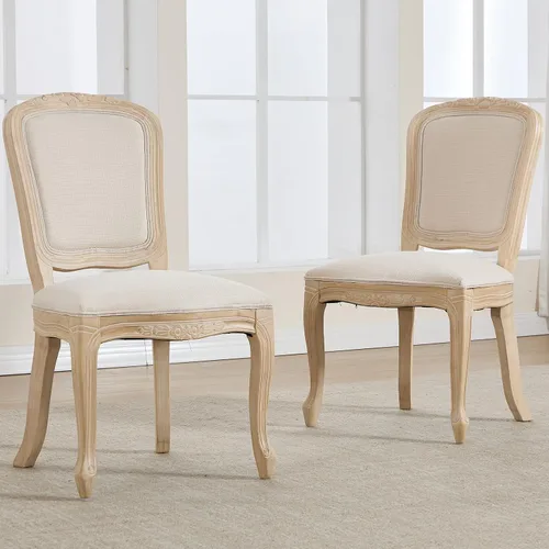 Miniatura 16 de Kmax Sillas de comedor estilo granja, patas de madera marrón, elegantes sillas de cocina copetudas, sillas de dormitorio francesas desgastadas