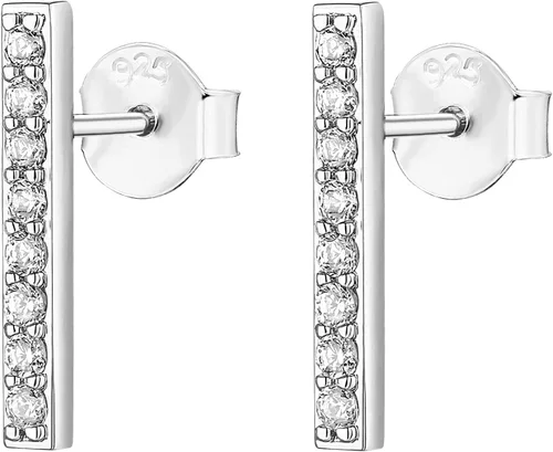 Miniatura 31 de PAVOI Aretes de plata de ley chapados en oro de 14 quilates, delicados aretes de mini barra Aretes de oro para mujer