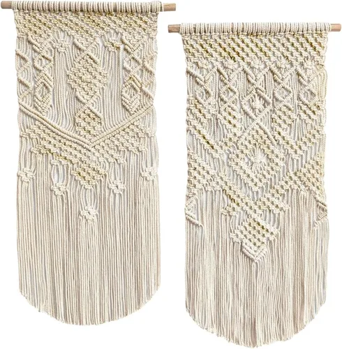 LIVALAYA Decoración tejida de macramé bohemio para colgar en la pared, 24 pulgadas de largo x 13 pulgadas de ancho, juego de 2, decoración de pared