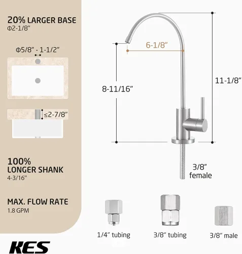 Miniatura 9 de KES Grifo de agua de ósmosis inversa de acero inoxidable 18/8 sin plomo certificado por NSF para fregadero de cocina, grifo de filtro de agua que se
