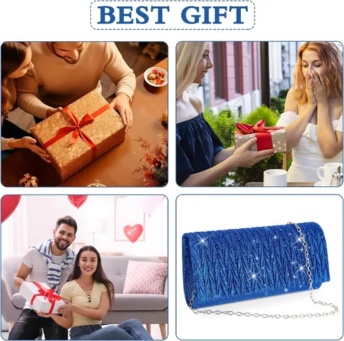Miniatura 7 de Giantree Bolso de noche para mujer, bolso de mano plisado con cadena desmontable para baile de graduación, boda, compromiso