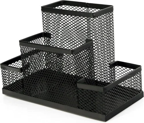 Miniatura 5 de Huron Soporte para bolígrafos y organizador de escritorio, almacenamiento de 4 compartimentos para lápices, bolígrafos, notas adhesivas, accesorios