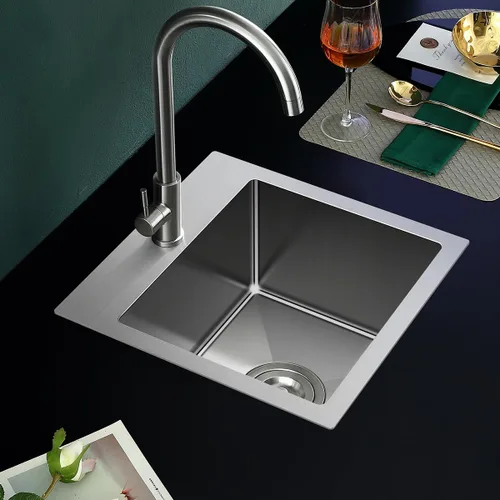 Miniatura 2 de Fregadero empotrable de cocina de 20 pulgadas, TSIBOMU Fregadero de cocina pequeño de acero inoxidable de un solo compartimento níquel cepillado
