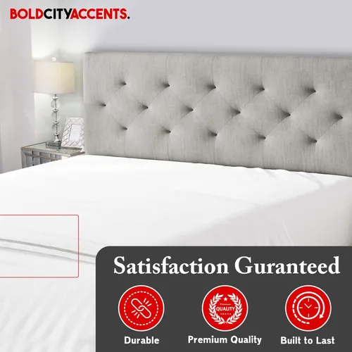 Miniatura 6 de Bold City Accents Cabecero de Cama - Tapizado con Capitoné de Diamante de Altura Media Tamaño Queen Tamaño Full - Altura Ajustable Cabecero Full