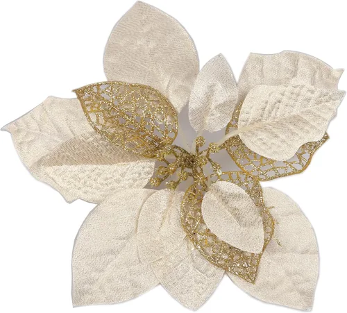 Miniatura 16 de YYCRAFT 12 flores artificiales de seda brillante con purpurina para decoración de árbol de Navidad (plata, 8 pulgadas)