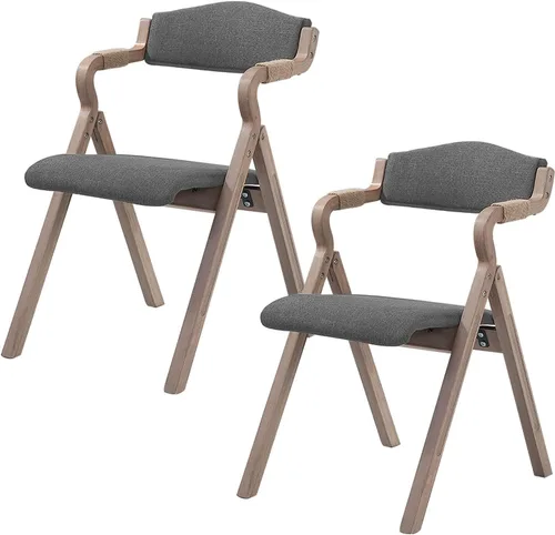 Miniatura 12 de 2-Pack Folding Chairs with Cushion, Farmhouse Folding Dining Chairs, Linen Padded Foldable Chairs for Dining Room, Parties, Office(Beige)