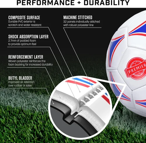Miniatura 5 de GoSports Premier balones de fútbol - Venta individual o paquete de 6 - Tamaños 3, 4, 5, con bomba para balón