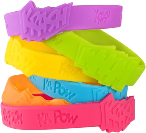 Super Z Outlet - 24 pulseras de goma coloridas con frases y refranes de cómics de superhéroes para cumpleaños de niños, recuerdos de fiesta, bolsas