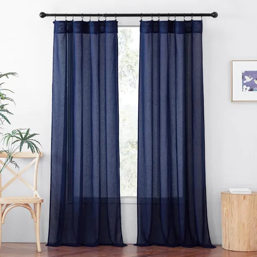 Miniatura 29 de RYB HOME - Cortinas de lino natural de 36 pulgadas de largo, juego de 2 paneles - Cortinas tejidas de lino suaves y transpirables, cortinas ligeras