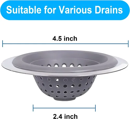 Miniatura 3 de Paquete de 2 coladores de drenaje de silicona inoxidable para fregadero de cocina, protector de drenaje, evita obstrucciones, borde ancho grande