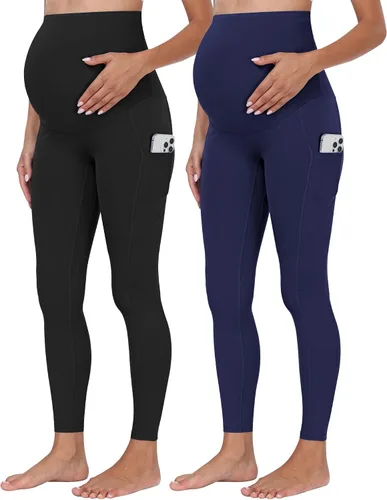 Miniatura 41 de WHOUARE Leggings de maternidad sobre el vientre con bolsillos para mujer, cintura alta, entrenamiento, pantalones de yoga