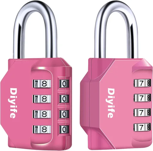 Diyife - Paquete de 2 candados de combinación de 4 dígitos impermeables para exteriores, para casilleros de gimnasio, cajas de herramientas, Rosa