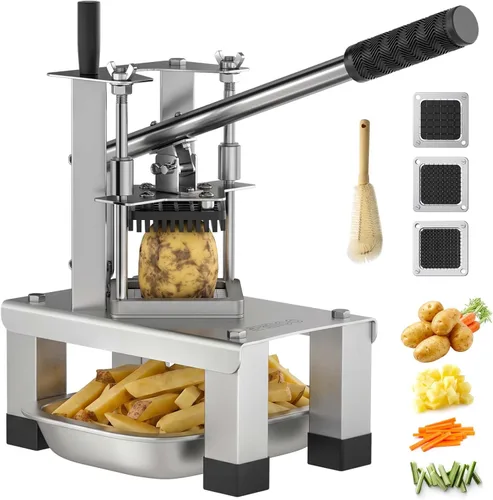 Cortador comercial de papas fritas y cortador de verduras con 3 cuchillas de acero inoxidable - 3/8 pulgadas, 1/2 pulgadas, 1/4 pulgadas - Cortador