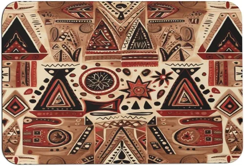 Miniatura 10 de Tapetes de baño para baño, color rojo, beige, marrón oscuro, patrón de tribu secreta, estilo bohemio, absorbente de agua, antideslizante, alfombra