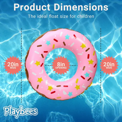 Miniatura 2 de Playbees Flotadores inflables para piscina con forma de dona, paquete de 4, de 20 pulgadas, para niños, divertido juguete acuático de verano