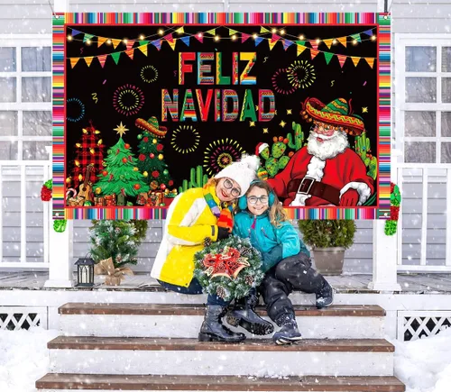 Miniatura 4 de Nepnuser Feliz Navidad - Telón de fondo para cabina de fotos, decoración de pared para interiores y exteriores (5.9 x 3.6 pies)
