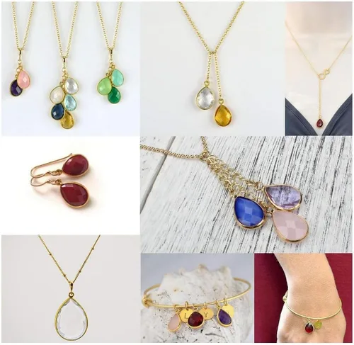 Miniatura 6 de Adabele Colgante de piedra natal de grado A, caída de 11 mm, 14 mm, 16 mm, chapado en oro amarillo de 18 quilates para aretes personalizados