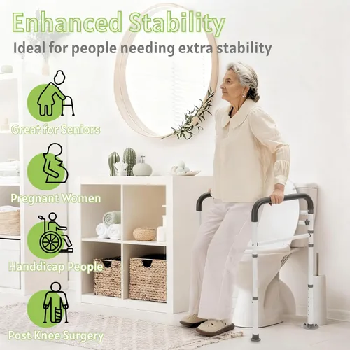 Miniatura 7 de Rieles de seguridad para inodoro para personas mayores, marco de seguridad médico ajustable y plegable, asas de inodoro resistentes para personas