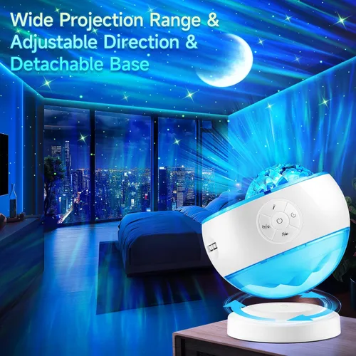 Miniatura 8 de Iceberg - Proyector de luces del norte, proyector de galaxia blanca con altavoz Bluetooth y 15 ruidos blancos, luz Aurora con base desmontable, más