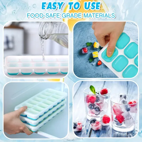 Miniatura 6 de Rtteri Paquete de 36 bandejas para cubitos de hielo, bandeja de hielo de silicona para congelador, moldes flexibles de 14 cubos, bandejas apilables