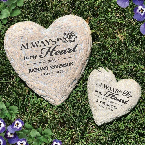 Miniatura 2 de GiftsForYouNow Piedra conmemorativa de resina personalizada en forma de corazón, 8.5 pulgadas, impermeable, interior/exterior, Always in My Heart