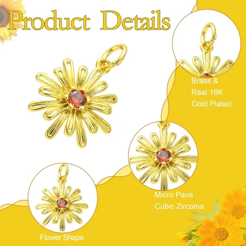 Miniatura 4 de Ipotkitt - 20 piezas de dijes de cobre con circonita cúbica micropavé en forma de flor con anillo de salto, dijes con forma de planta y flor