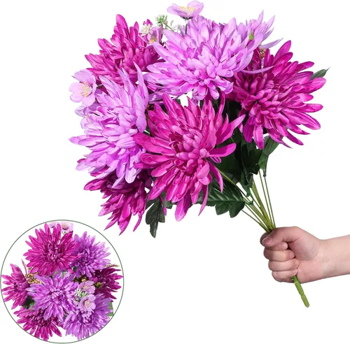 Miniatura 4 de Ivydale 2 paquetes de flores artificiales de seda falsas, ramos de flores sintéticas con tallos largos, ramo de flores de sping para decoración