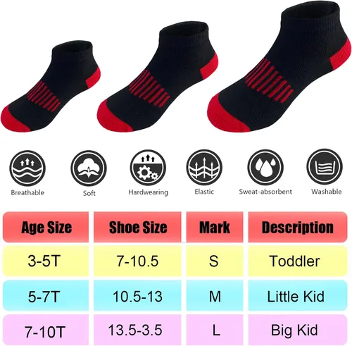 Miniatura 20 de 12 pares de calcetines de algodón atléticos para niños, calcetines de algodón medio acolchados de corte bajo