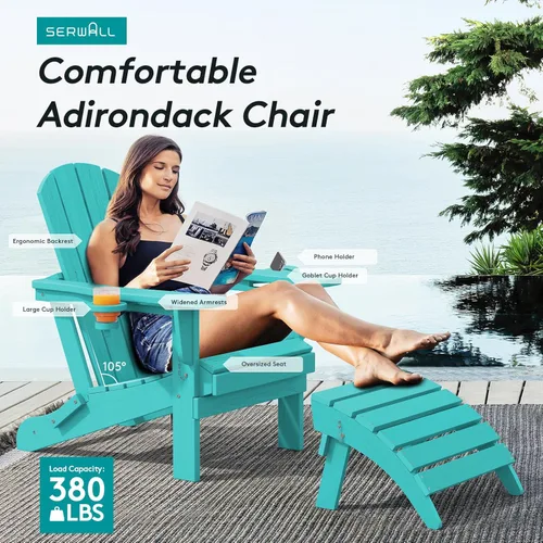 Miniatura 6 de SERWALL - Silla Adirondack con portavasos - Sillas Adirondack de composite HDPE para exteriores, uso para todo tipo de clima - Aruba Café