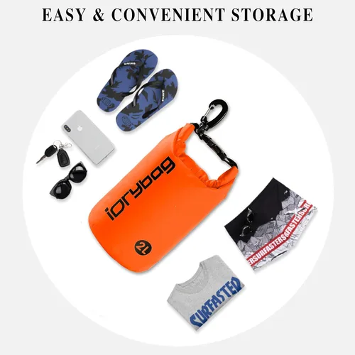 Miniatura 4 de IDRYBAG Bolsa seca para kayak impermeable 2L/5L/10L/15L/20L, pequeña bolsa impermeable para navegación Naranja