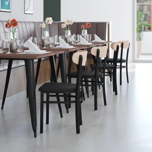 Miniatura 7 de Flash Furniture Wright - Silla de comedor comercial, respaldo de madera con acabado de abedul natural, asiento de vinilo negro, 500 libras