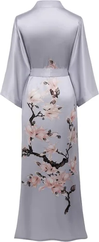 Miniatura 2 de BABEYOND Kimono bata larga de satén floral para dormir, bata de baño para soltera.