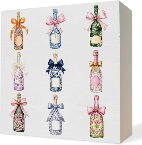 Miniatura 8 de Cartel de madera de champán rosa divertido, regalo de anfitriona de champán para mujeres, diseño de vino espumoso Grandmillennial, placa decorativa