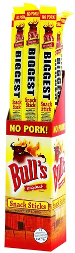 Bull's Palitos de aperitivos originales de 0.9 onzas, caja de 24 unidades (hechos con carne de res y pollo, sin cerdo)